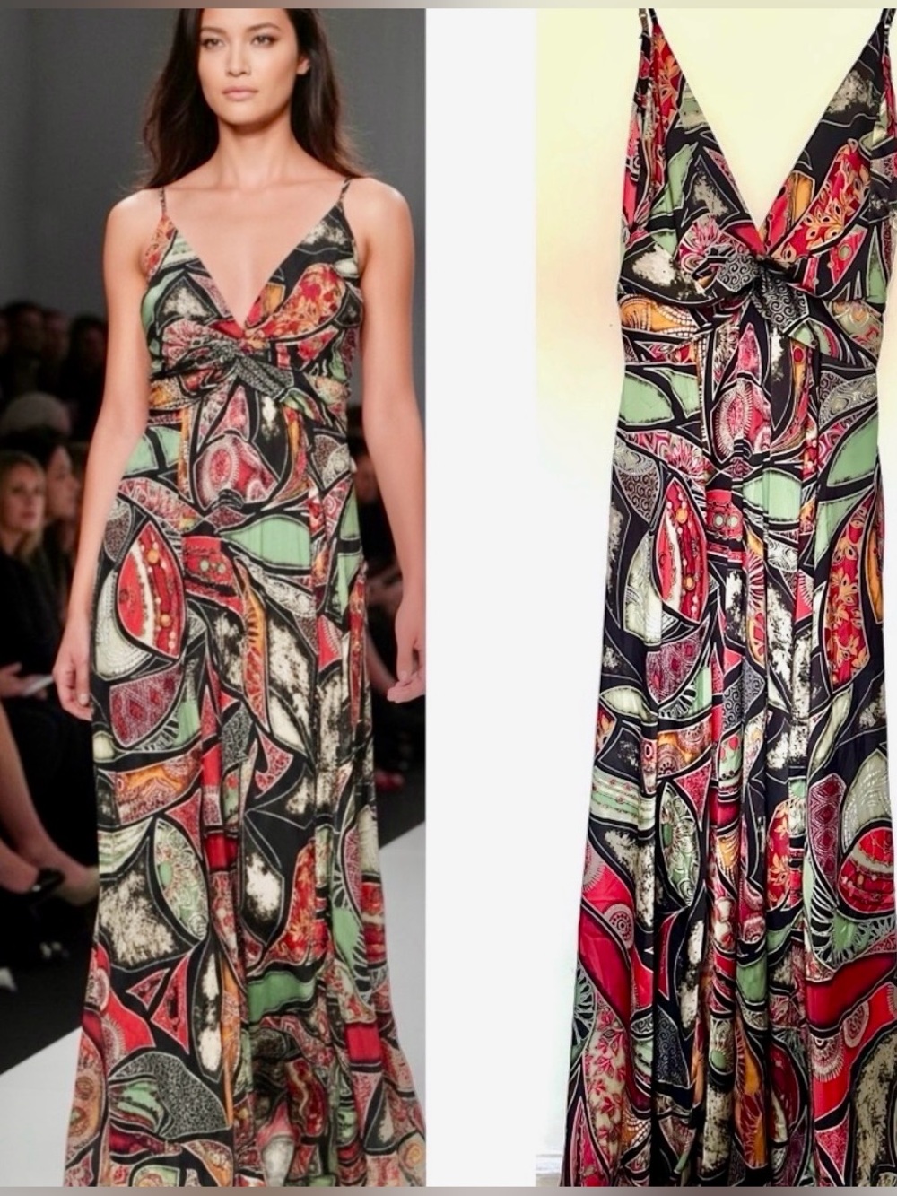 AKIRA Abstract Print Maxi Dress Size M Open Back Tie Front Spaghetti Strap - Picture 7 of 14